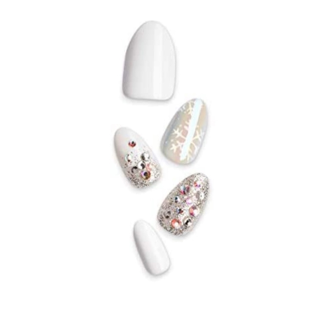 Impress white and holographic pointed holiday Christmas nails in blessed